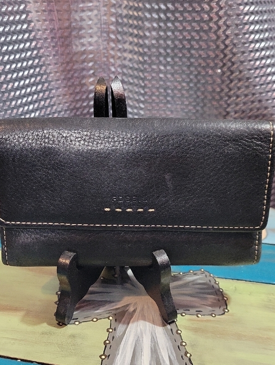 Fossil Handbags - Fossil Black Pebbled Leather Foldover Wallet with, Checkbook, And Card Holder
